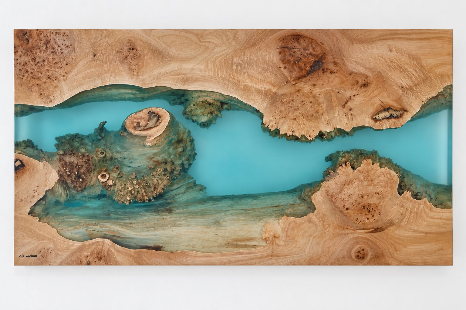 Crystal Cave, Bermuda - maple burl and pigmented epoxy wall art