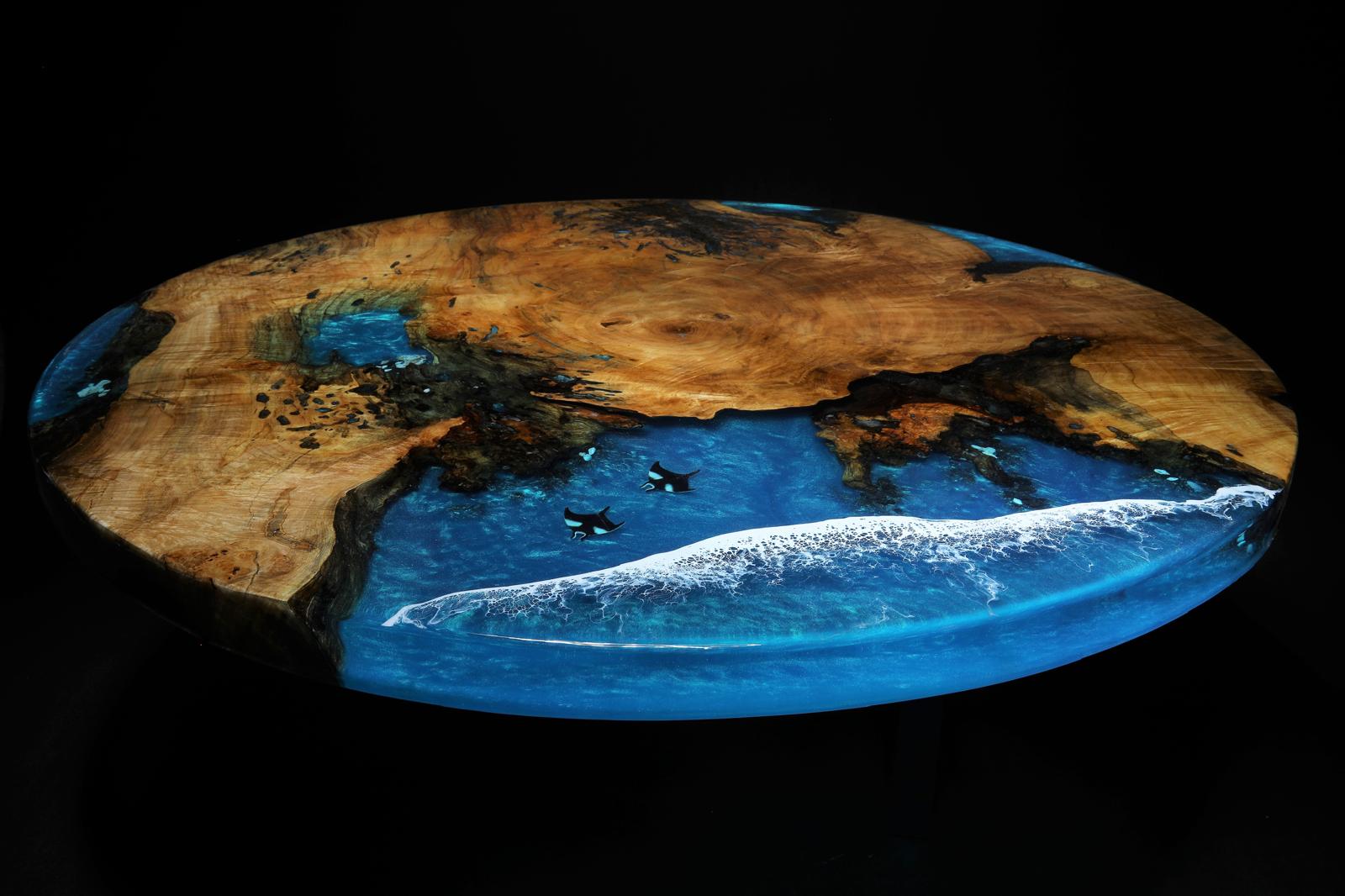 Flat Earth - 48-inch round maple and pigmented epoxy table