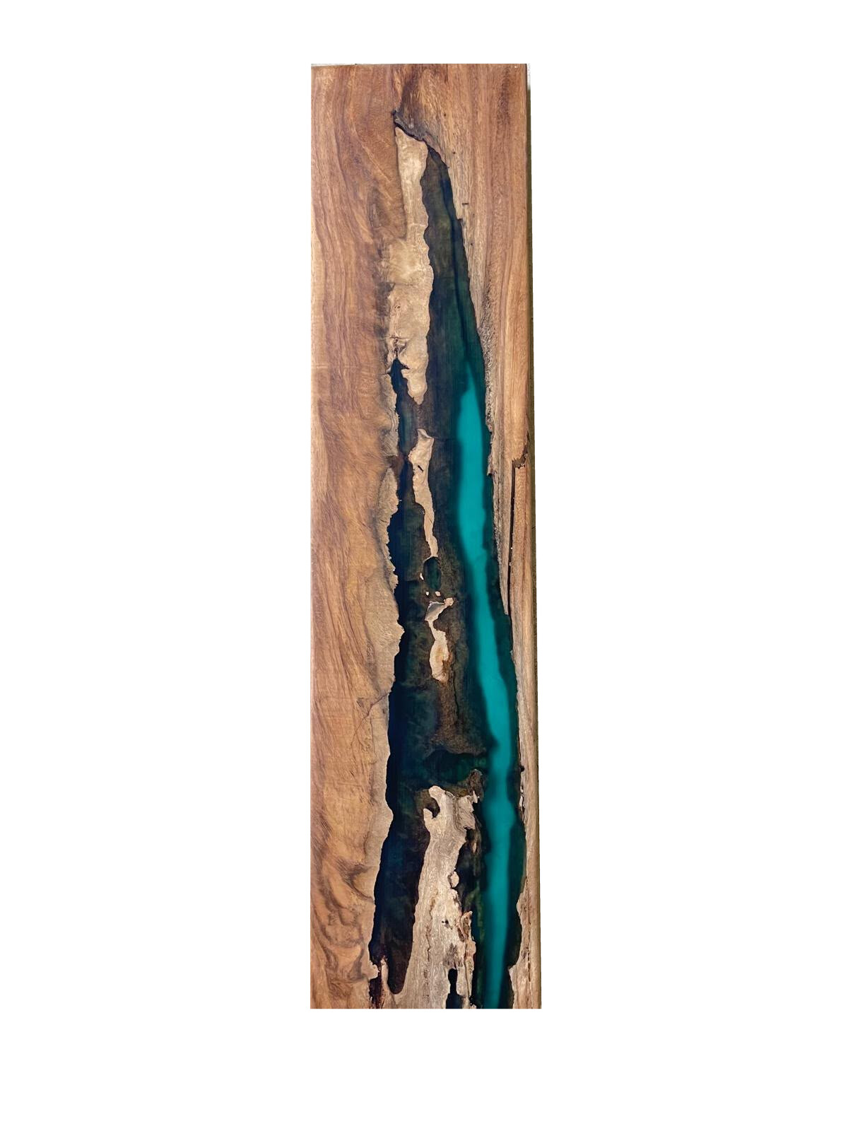 Glacier Rift - live edge wood and teal epoxy resin wall art